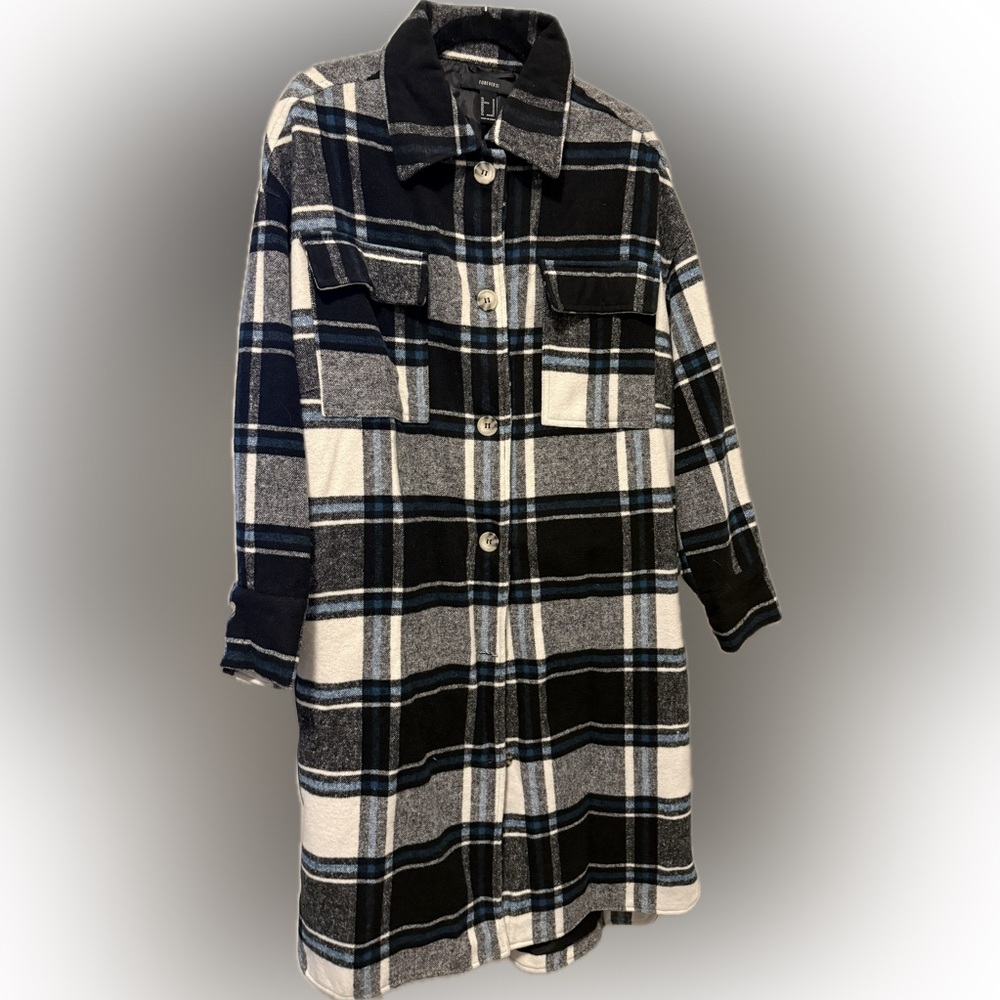 Forever 21 Black, White & Navy Plaid Utility Shacket